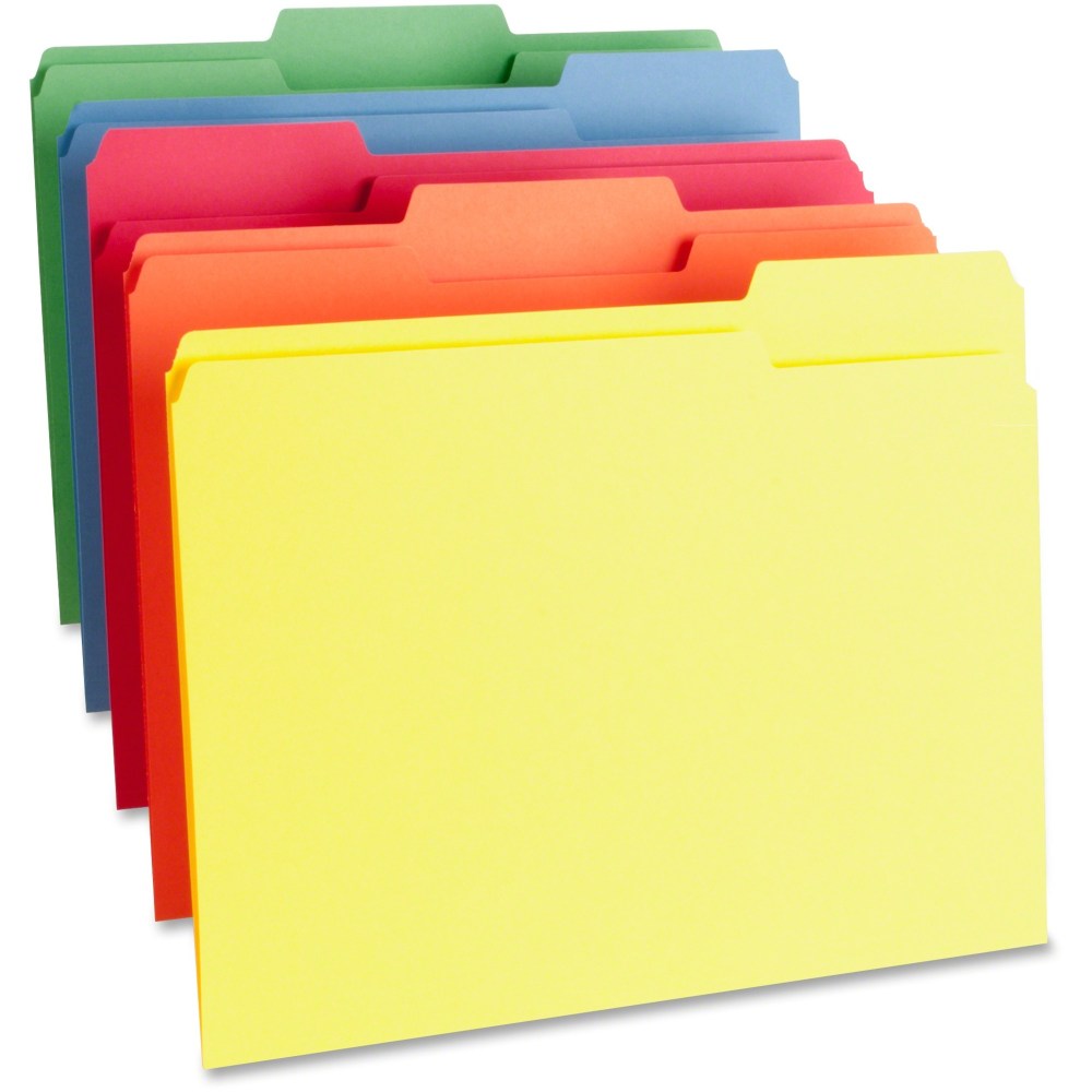 Business Source 1/3 Tab Cut Letter Top Tab File Folders - 8 1/2in x 11in - Assorted Tab Position - Assorted - 100 / Box