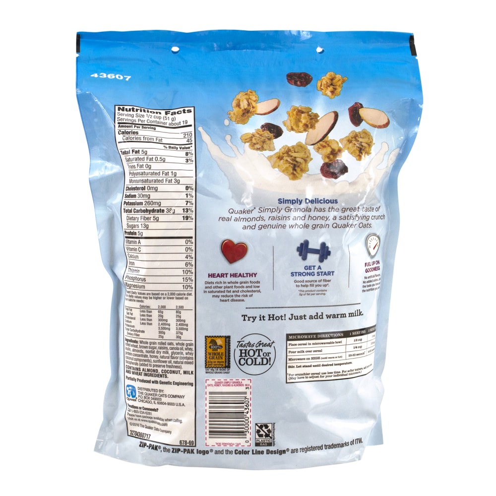 Quaker Simply Granola Oats, Honey, Raisins & Almonds, 34.5 Oz, Pack Of 2 Boxes