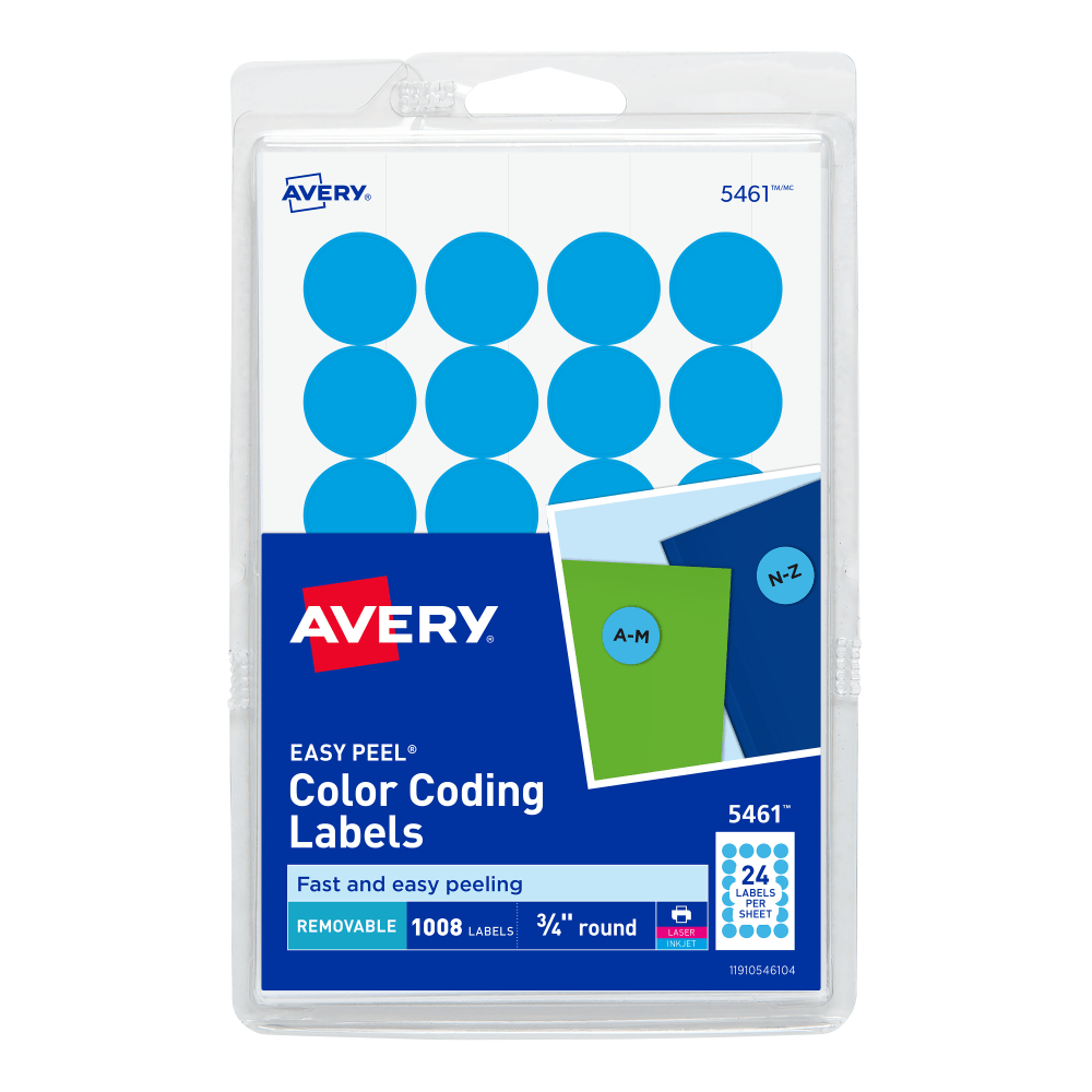 Avery Removable Color-Coding Labels, 5461, Round, 3/4in Diameter, Light Blue, Pack Of 1,008