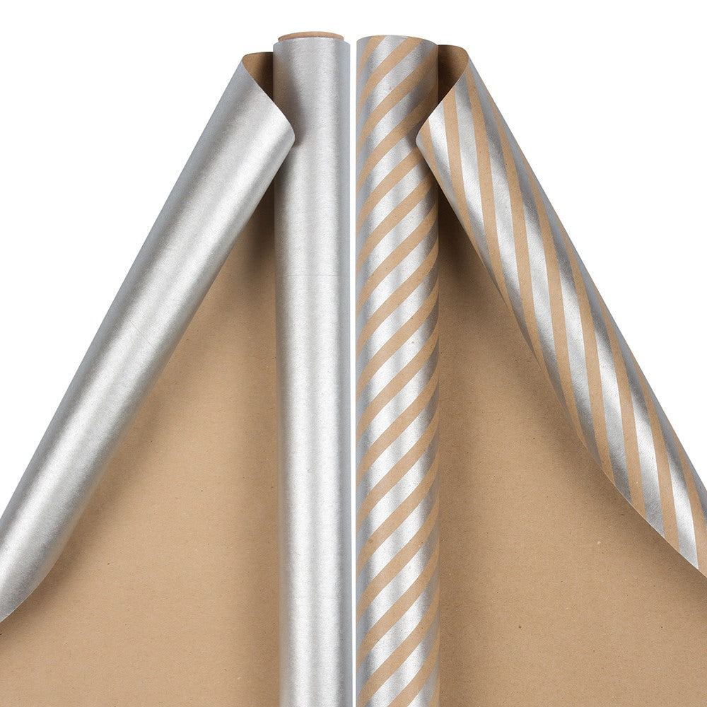 JAM Paper Wrapping Paper, 25 Sq Ft, Silver, Pack of 2 Rolls