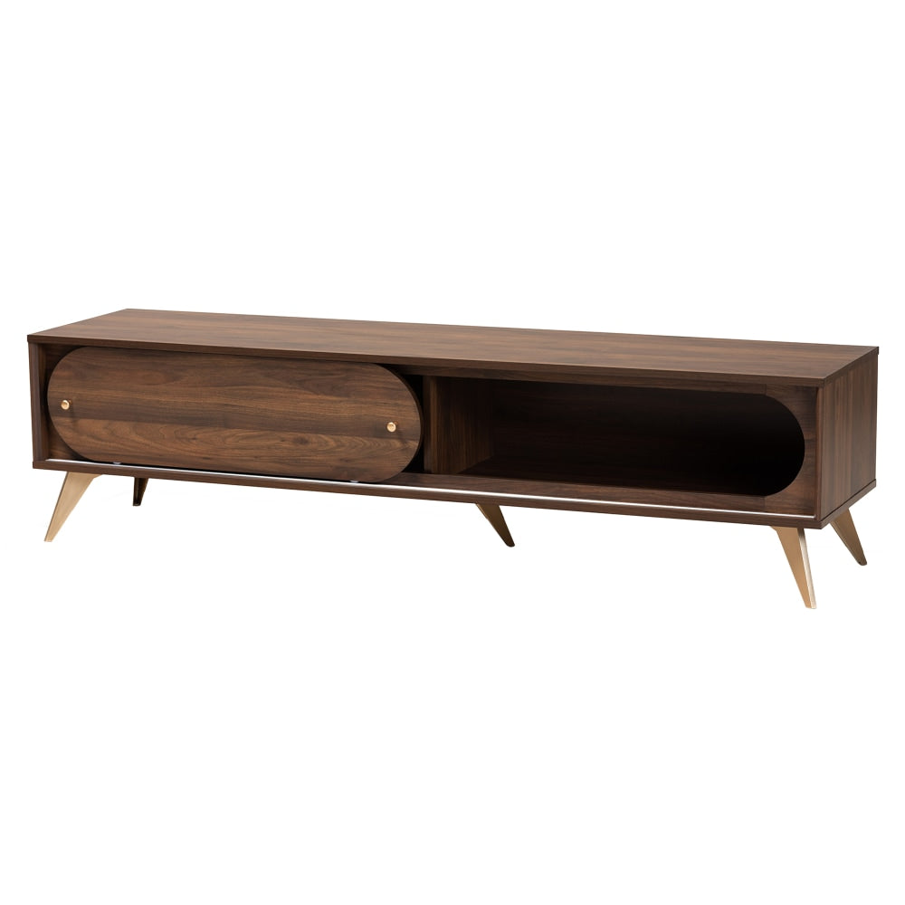 Baxton Studio Dena TV Stand For 63in TVs, Walnut Brown/Gold