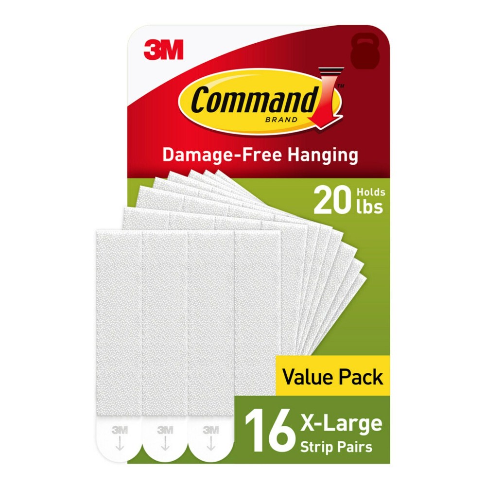 Command XL Picture Hanging Strips, 20 lb, White, Pack Of 32 Strips