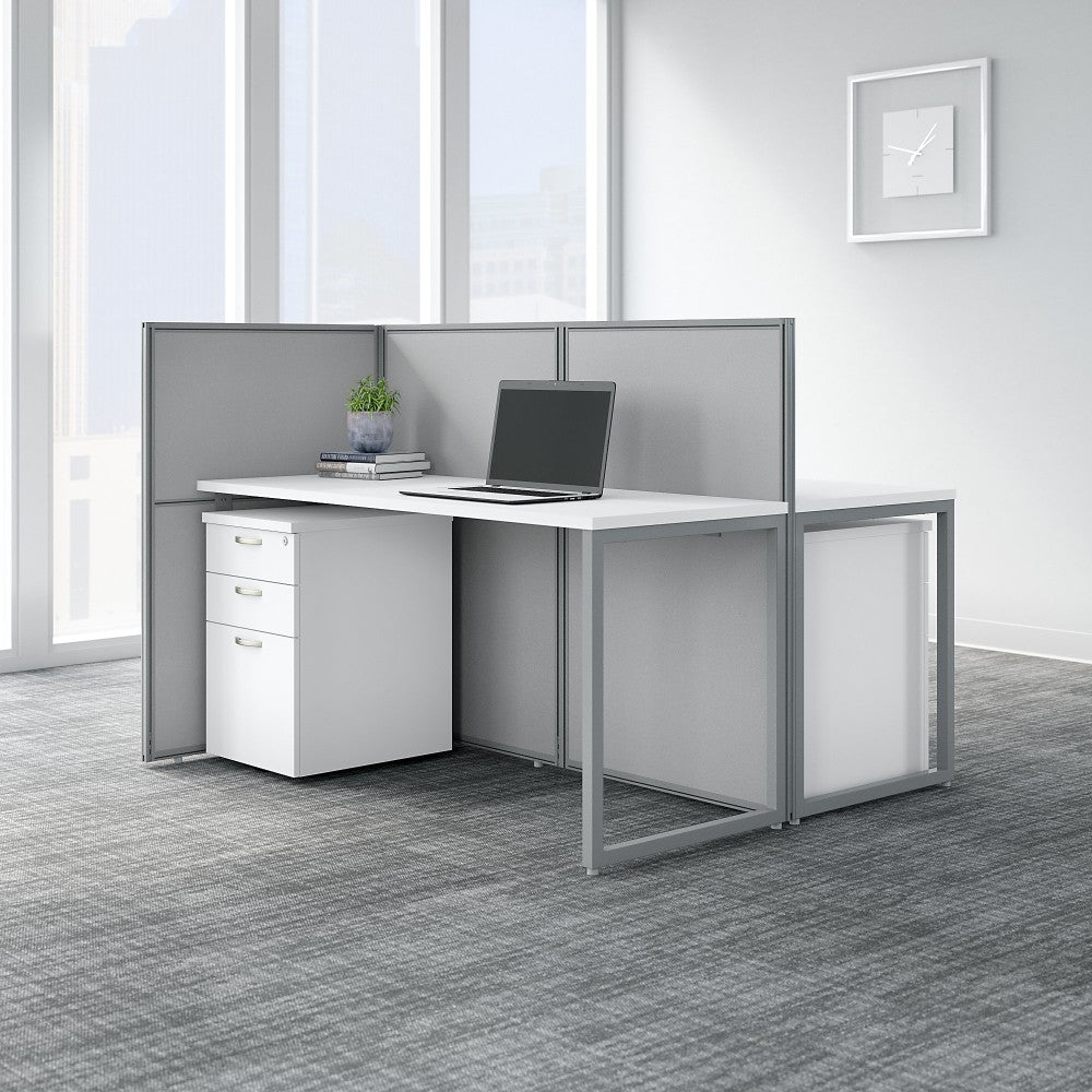 Bush Business Furniture Easy Office 60in 2-Person Straight Desk With File Cabinets And 45inH Panels, Pure White/Silver Gray, Standard Delivery