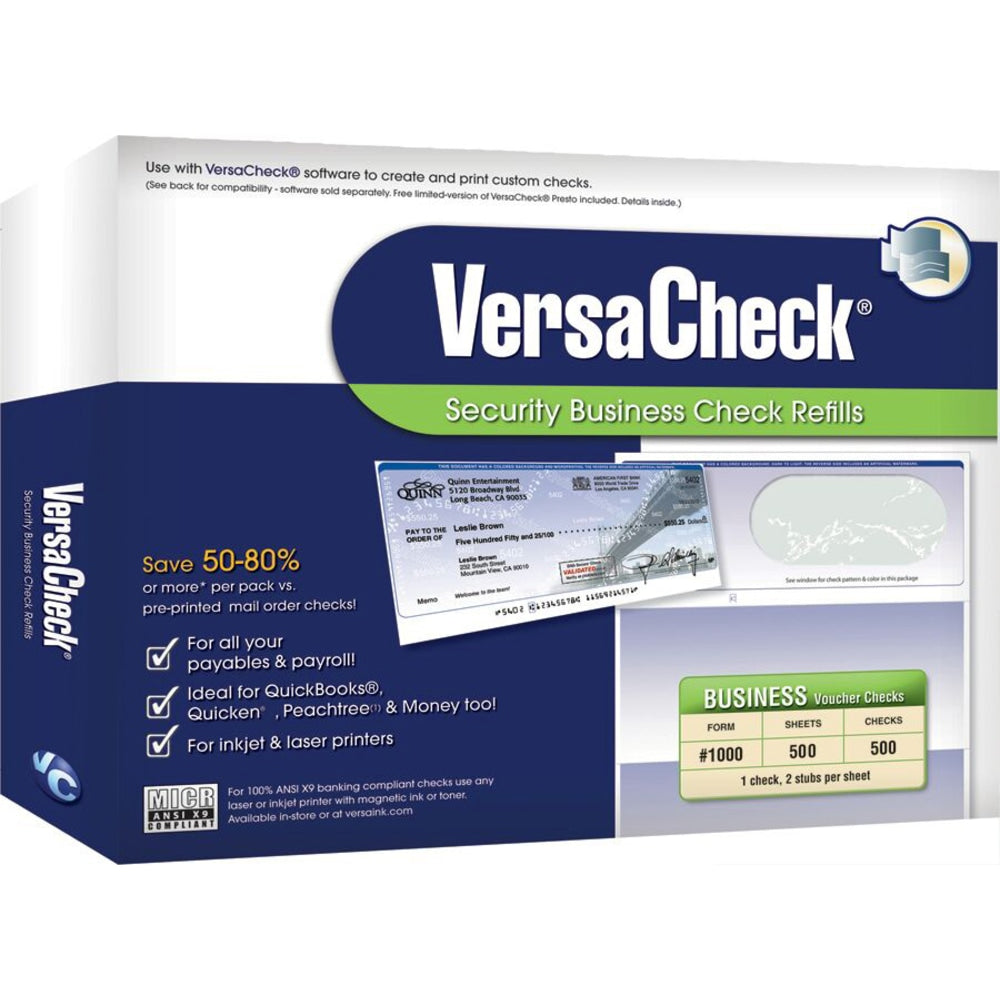 VersaCheck Security Form #1000 Business Check Refills, Green Prestige, 500 Sheets, Disc