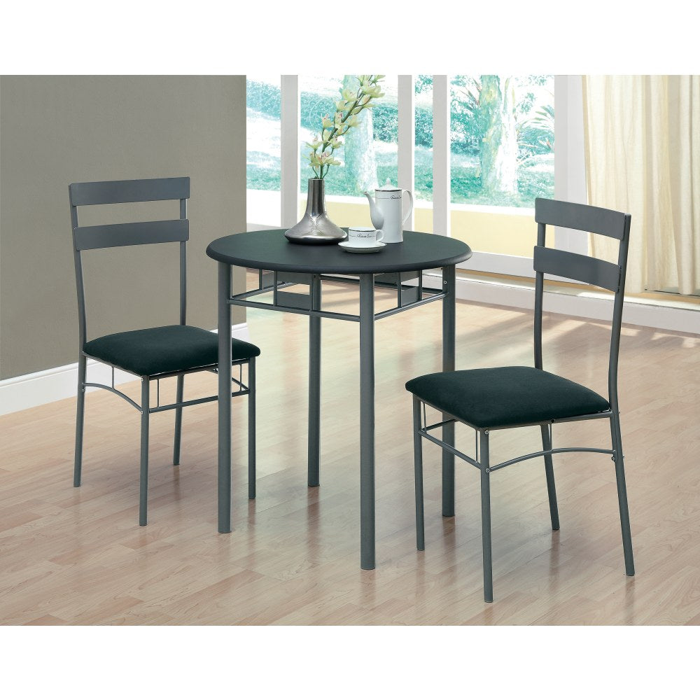 Monarch Specialties 30in Round Table With 2 Horizontal-Slat Bistro Chairs, Black/Charcoal Gray