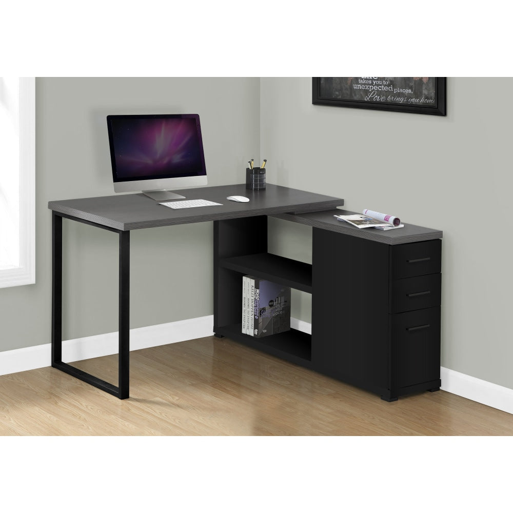 Monarch Specialties Eliza 48inW L Shaped Corner Desk With Return, Black/Gray