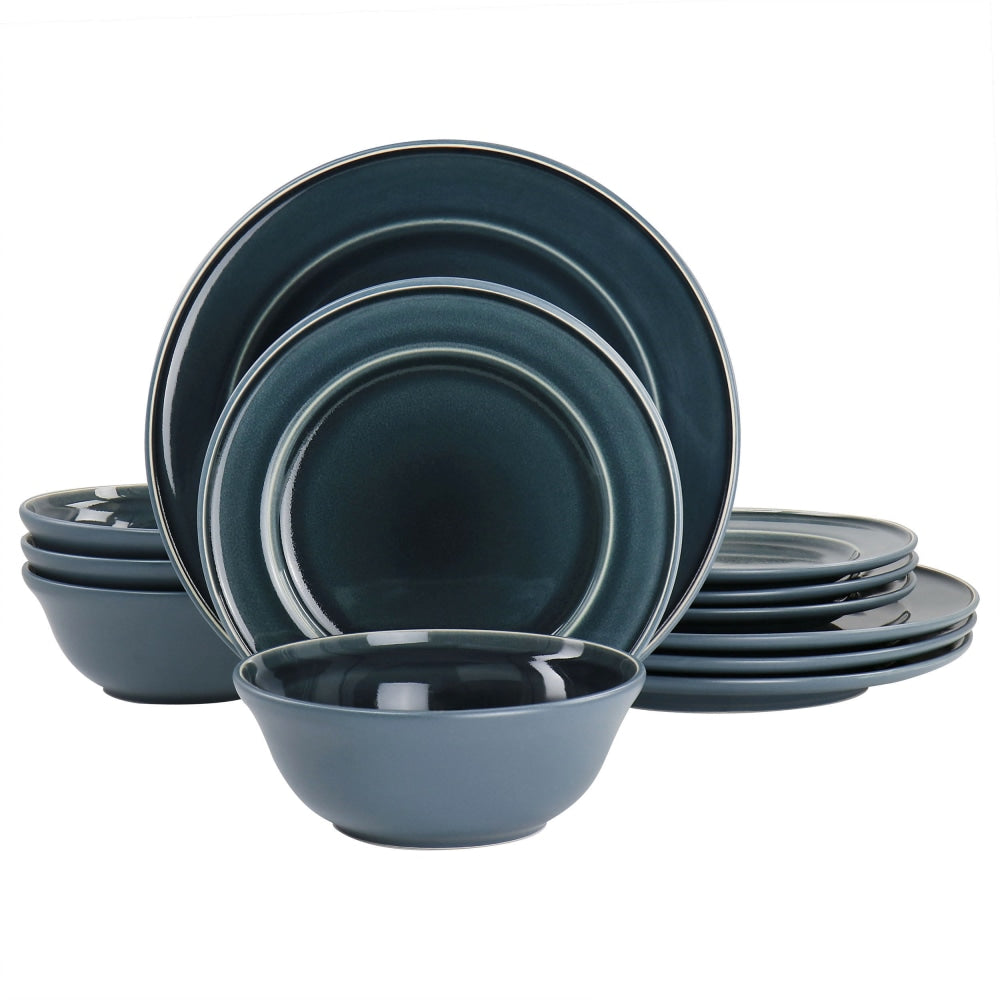 Martha Stewart 12-Piece Reactive Glaze Stoneware Dinnerware Set, Blue