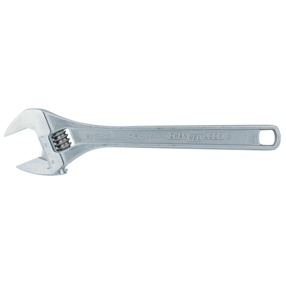 Adjustable Wrenches, 15 in Long, 1.69 in Opening, Chrome