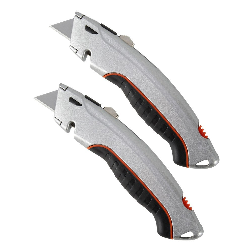 Office Depot Brand Retractable Steel Utility Knives, Silver, Pack Of 2 Knives