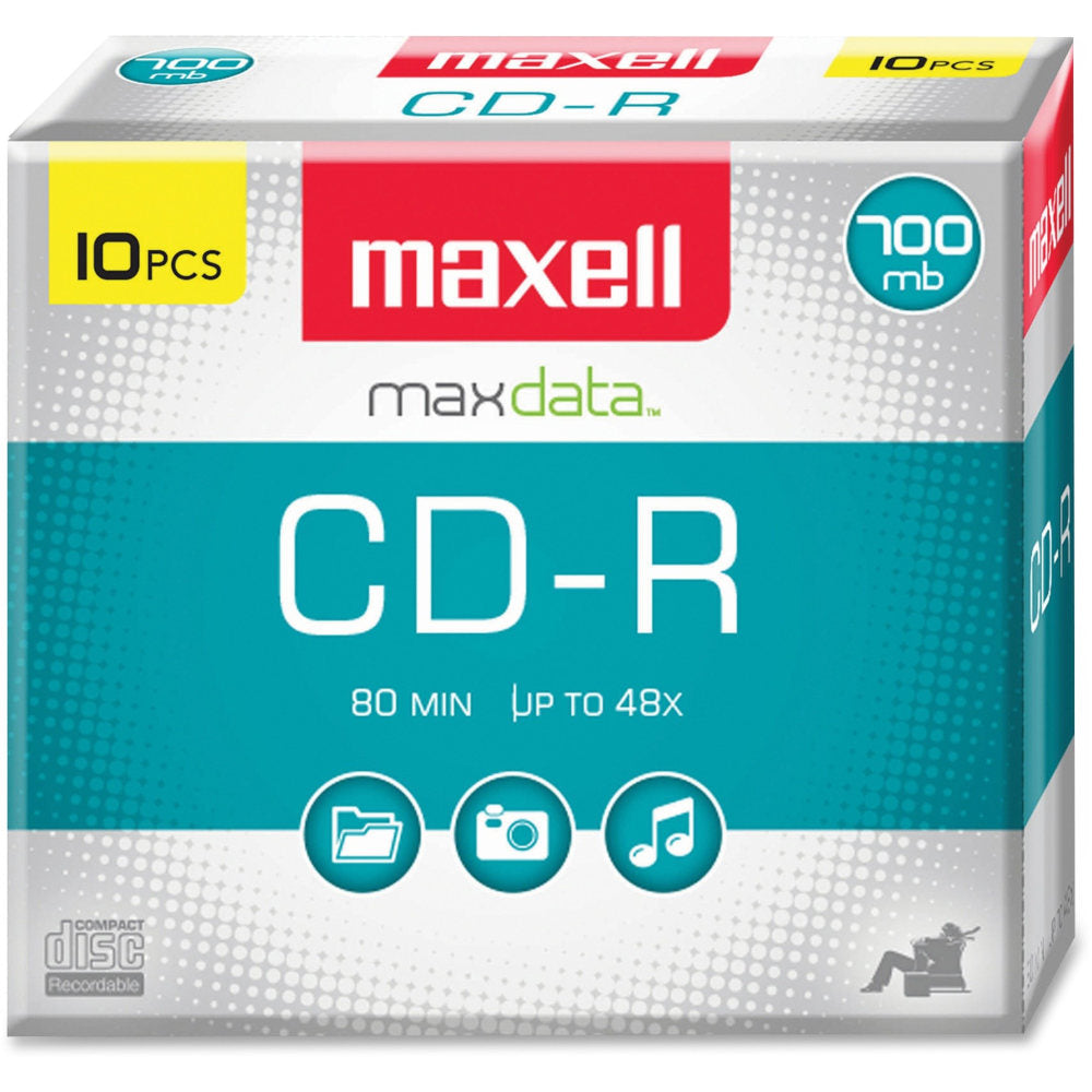 Maxell CD-R Media With Jewel Cases, 700MB/80 Minutes, Pack Of 10