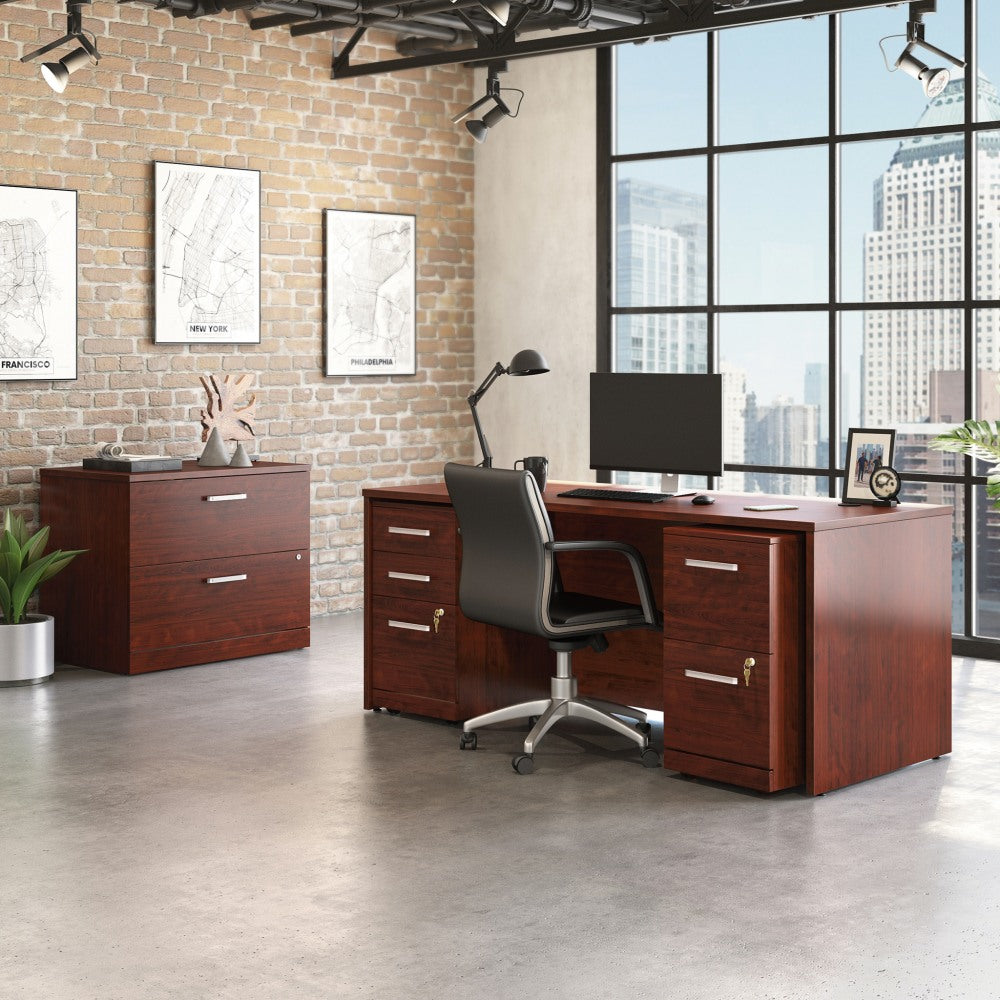 Sauder Affirm Collection Executive Desk With 2-Drawer Mobile Pedestal File And 3-Drawer Mobile Pedestal File And Lateral File, 72inW x 30inD, Classic Cherry