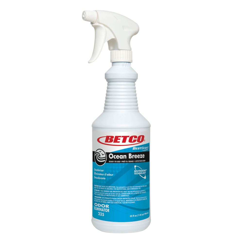 Betco BestScent Ready-To-Use Odor Eliminator, 32 Oz, Ocean Breeze, Pack Of 12