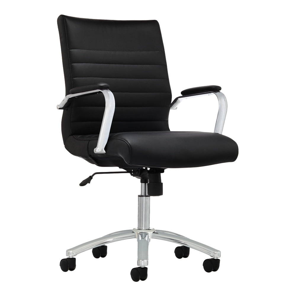 Realspace Modern Comfort Winsley Bonded Leather Mid-Back Manager Chair, Black/Silver, BIFMA Compliant