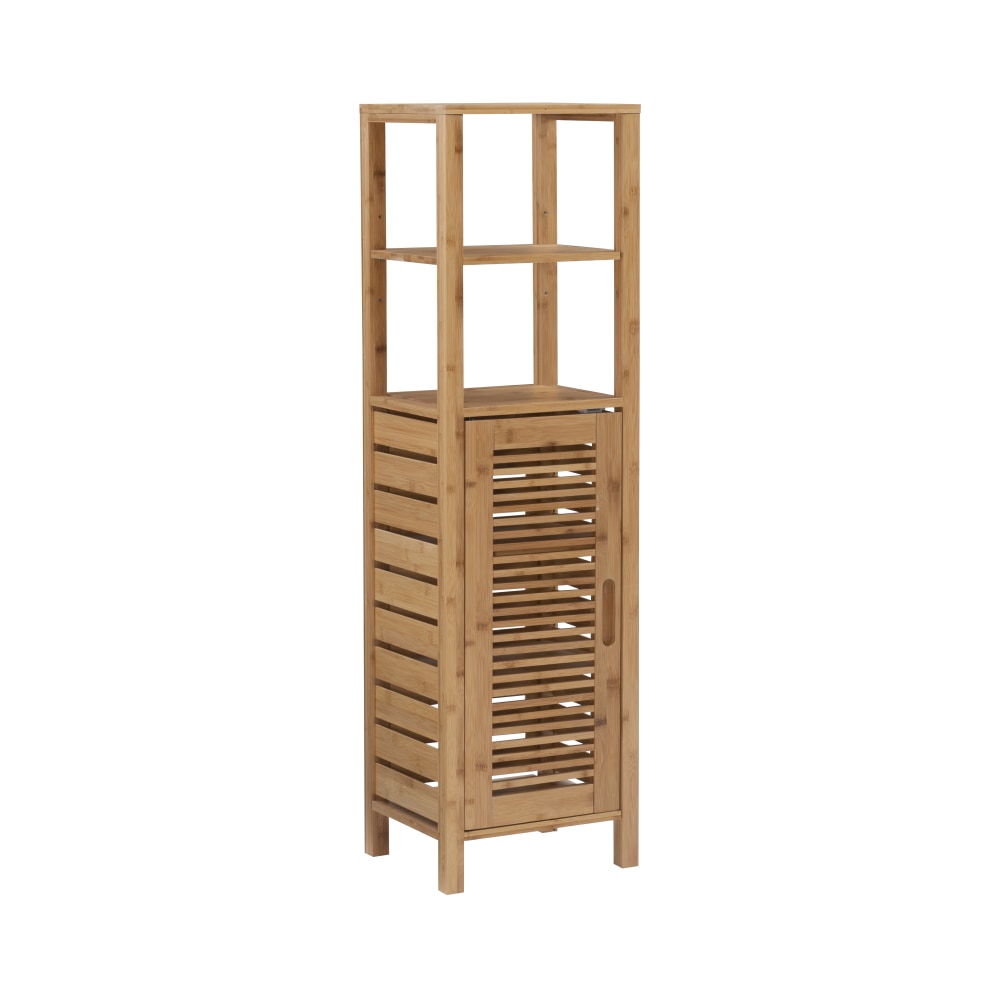 Linon Bullock 13inW Single Door Bamboo Cabinet with Shelves, Natural