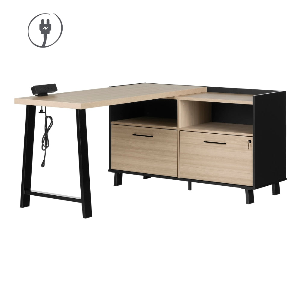 South Shore Kozack 51inW L-Shaped Computer Desk, Soft Elm/Matte Black