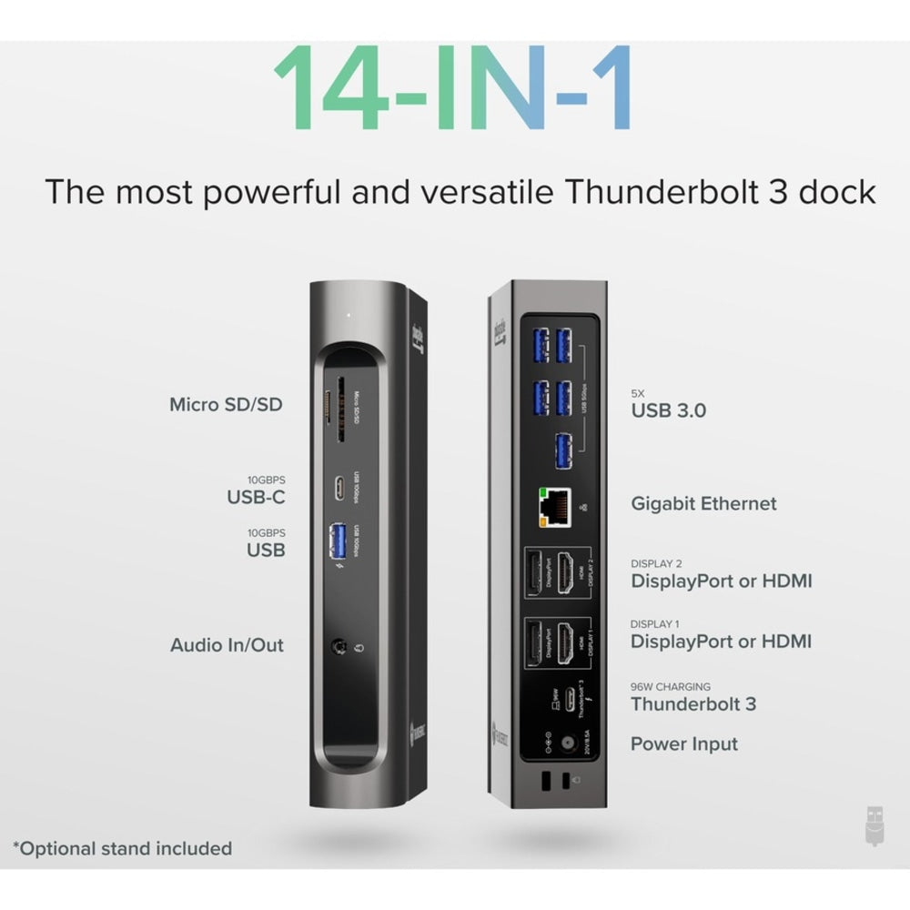 Plugable 14-in-1 USB-C and Thunderbolt 3 Dock - Compatible with Mac and Windows, 96W Laptop Charging, 2x HDMI 2.0 and DisplayPort, 7x USB ports, Ethernet, Audio, SD/MicroSD, Driverless