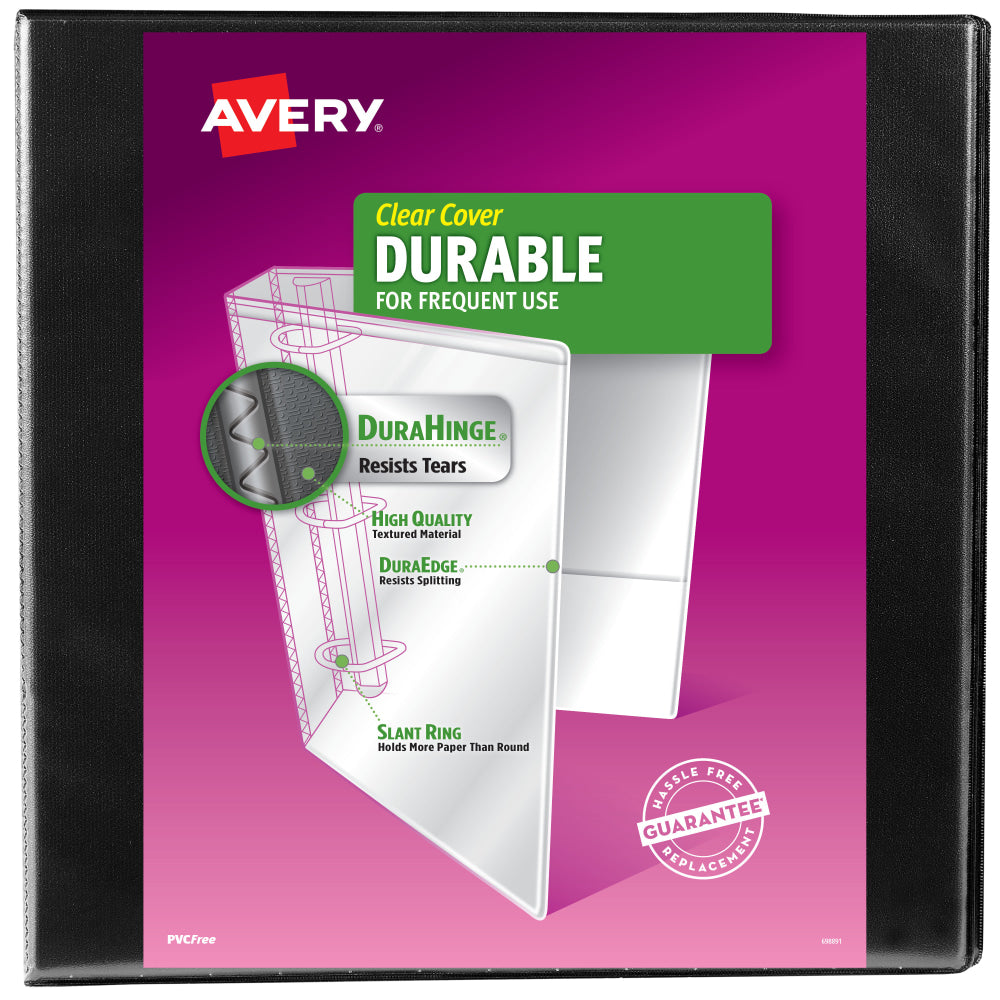 Avery Durable View 3-Ring Binder, 2in Slant Rings, Black, Pack Of 6