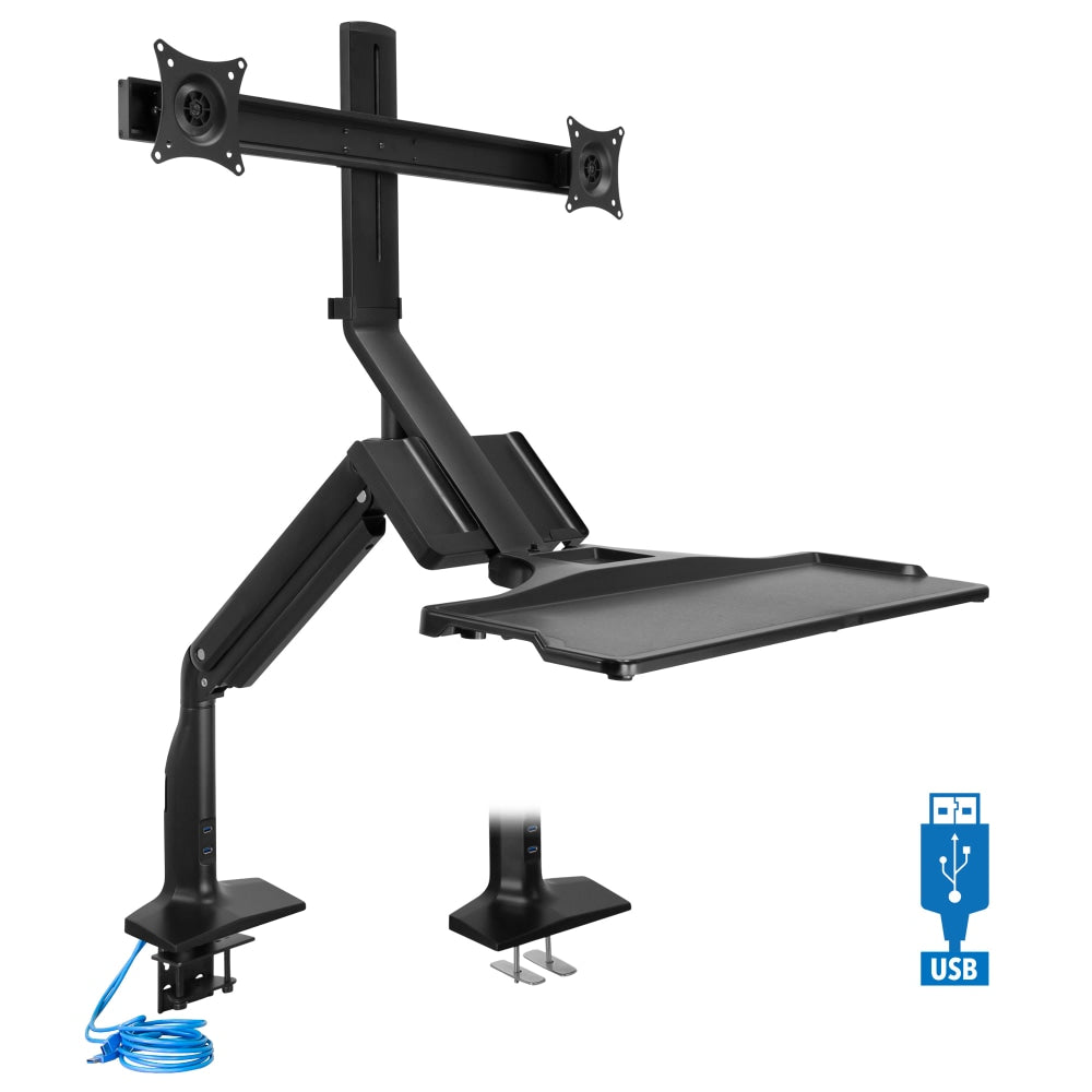 Mount-It! MI-7984 Dual-Monitor Sit-Stand Desk Riser Workstation With Gas Lift, 26inW x 40-3/4 "D, Black