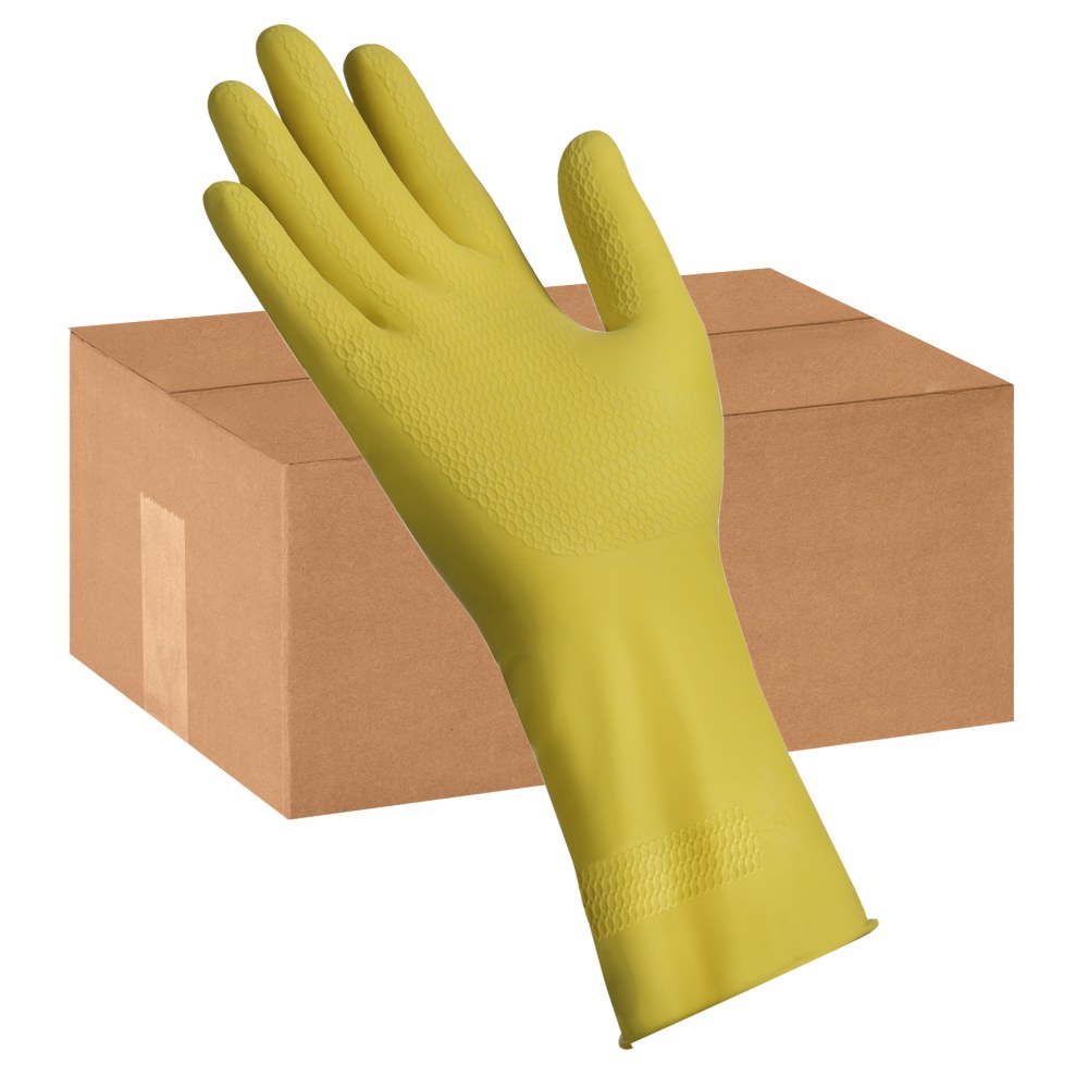 Tradex International Flock-Lined Latex General Purpose Gloves, X-Large, Yellow, Pack of 12 Pairs