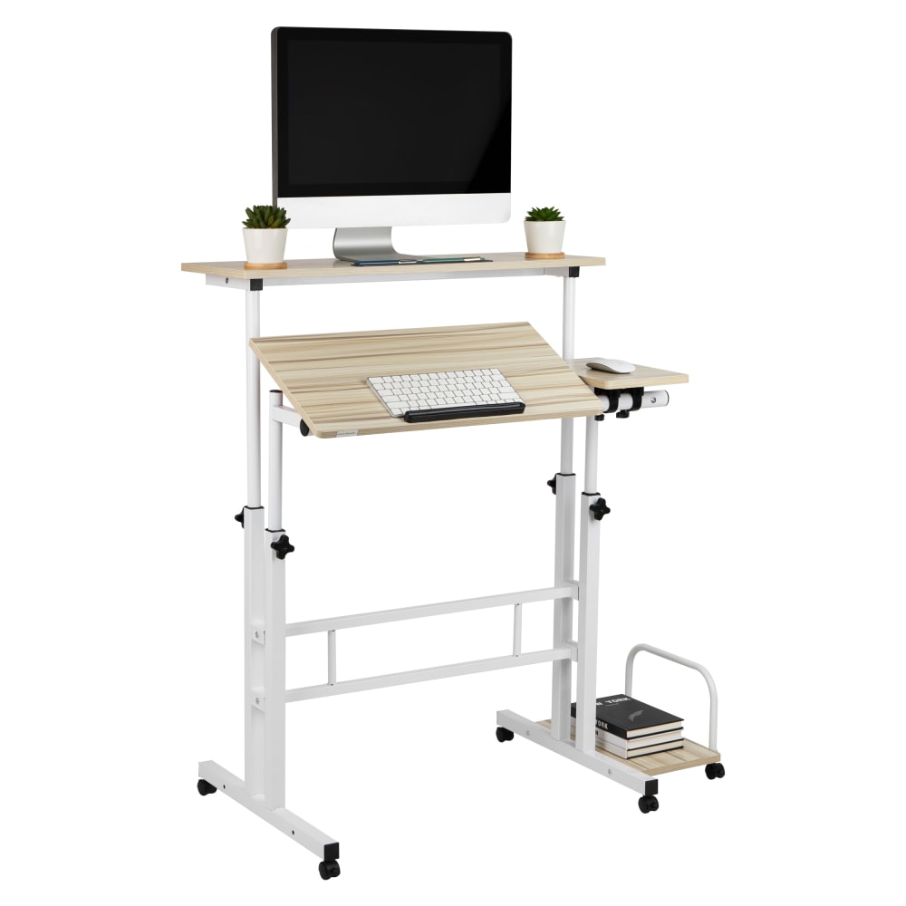 Mind Reader Mobile 21.25inW Height Adjustable Mobile Sit/Stand Desk, White