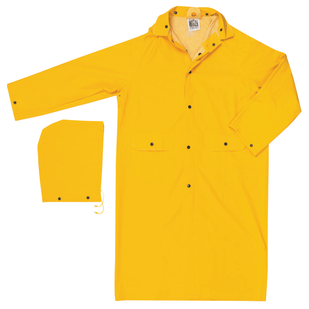 Classic Rain Coat, Detachable Hood, 0.35 mm PVC/Poly, Yellow, 49 in 3X-Large