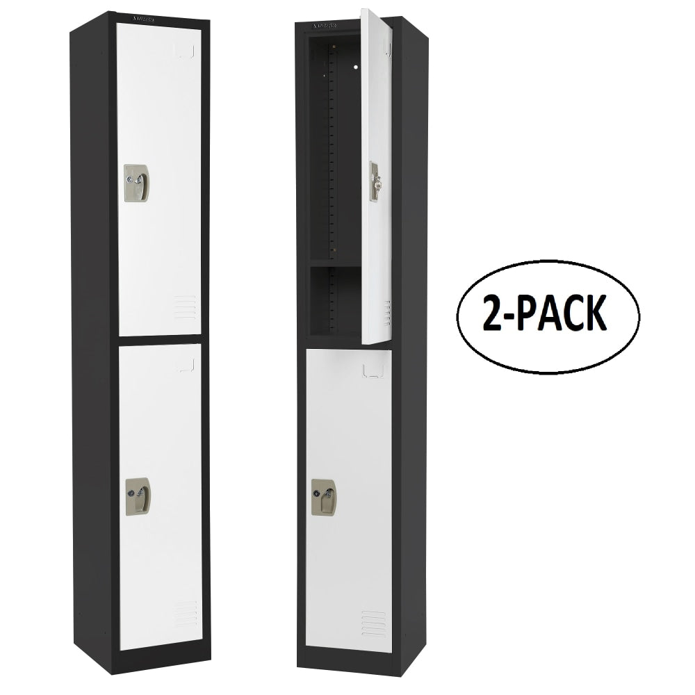 Alpine 2-Tier Steel Lockers, 72inH x 15inW x 15inD, Black/White, Set Of 2 Lockers