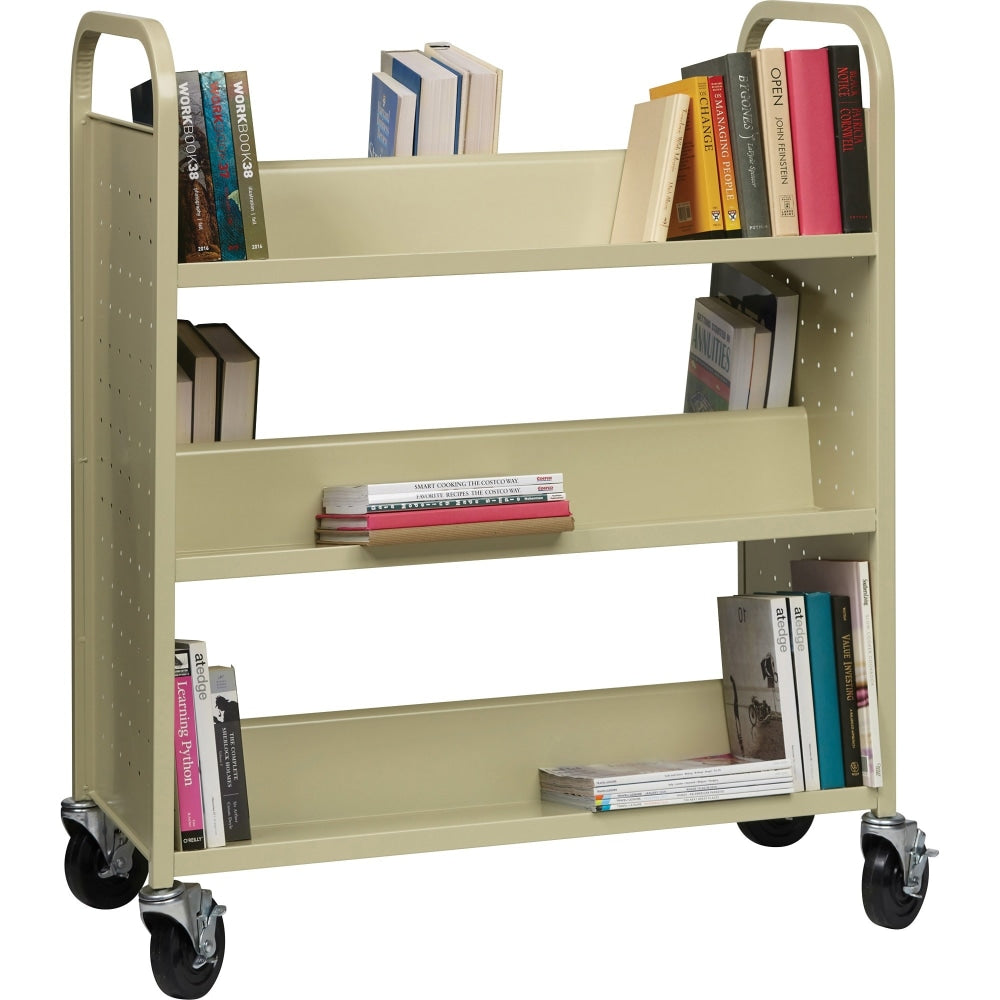 Lorell Double-Sided Mobile Steel Book Cart, 6-Shelf, Putty