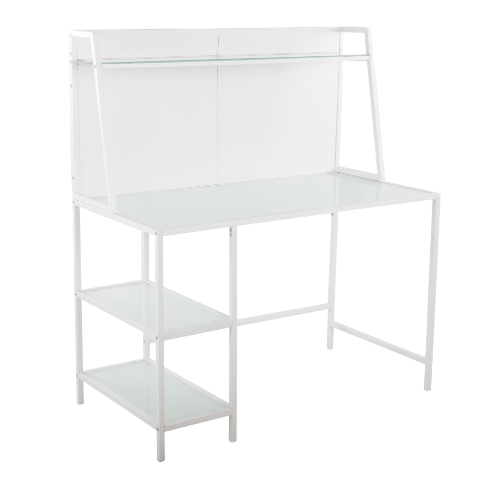 LumiSource Geo Tier 48inW Contemporary Writing Desk, White/Frosted