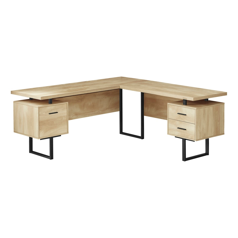 Monarch Specialties Dallas 71inW L-Shaped Corner Desk, Natural