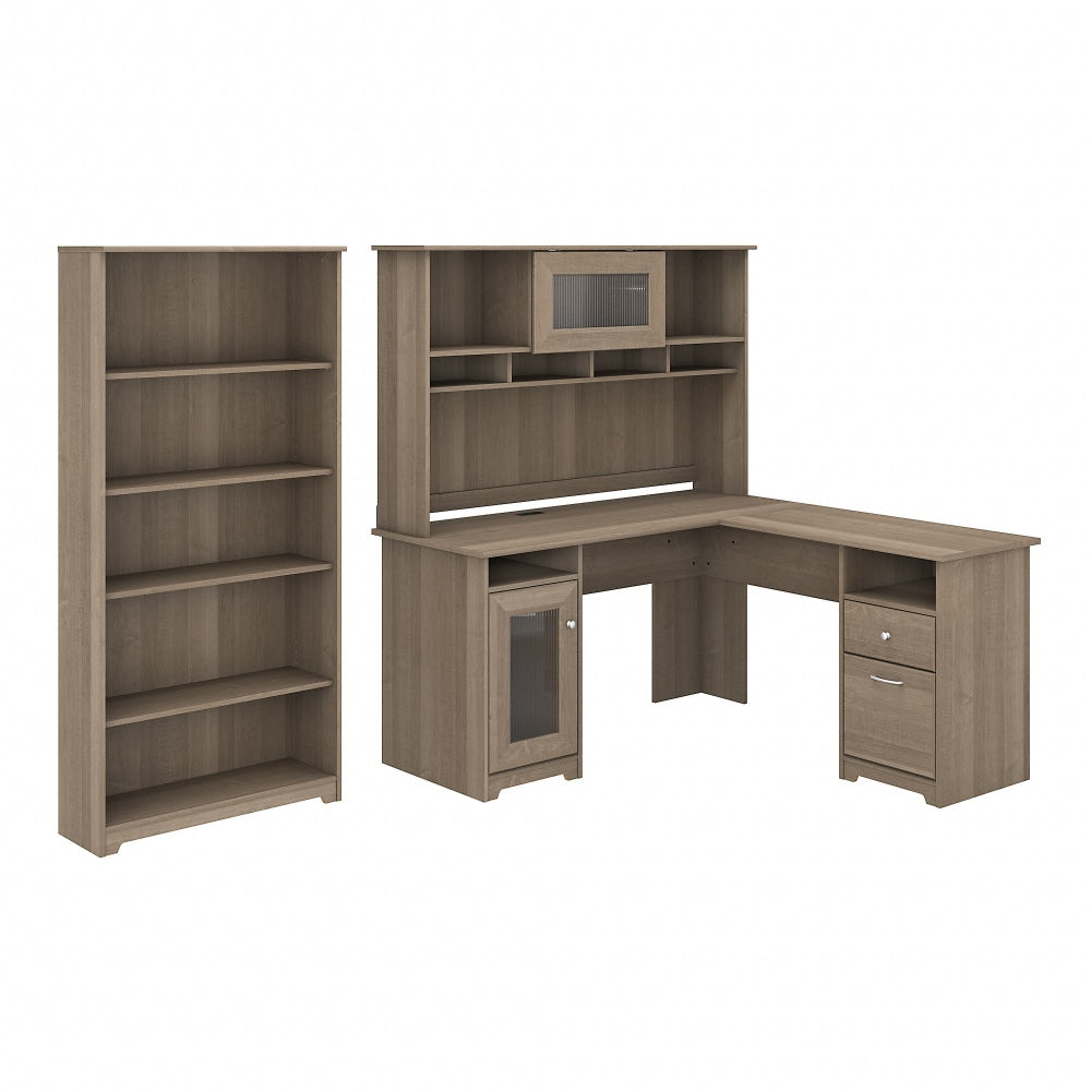 Bush Business Furniture Cabot 60inW L-Shaped Corner Desk With Hutch And 5-Shelf Bookcase, Ash Gray, Standard Delivery