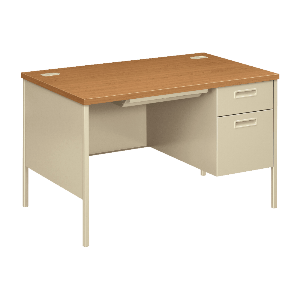 HON Metro Classic 48inW Single-Pedestal Computer Desk, Harvest/Putty