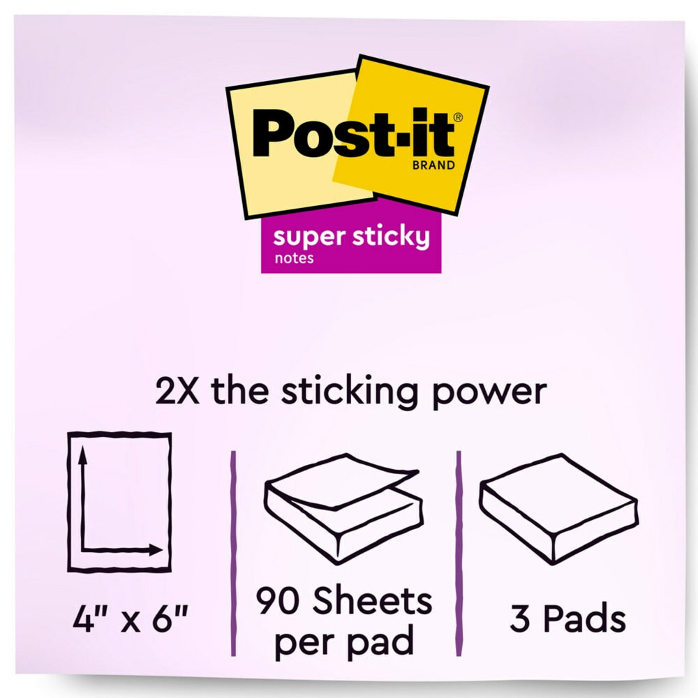 Post-it Super Sticky Notes, 4 in x 6 in, 30% Recycled, Oasis Collection, Lined, Pack Of 3 Pads