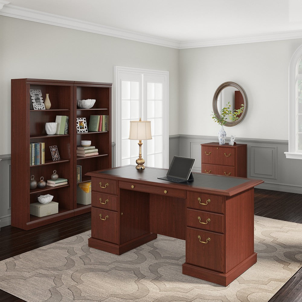 Bush Business Furniture Saratoga 66inW Executive Computer Desk With Lateral File Cabinet And Two 5-Shelf Bookcases, Harvest Cherry, Standard Delivery