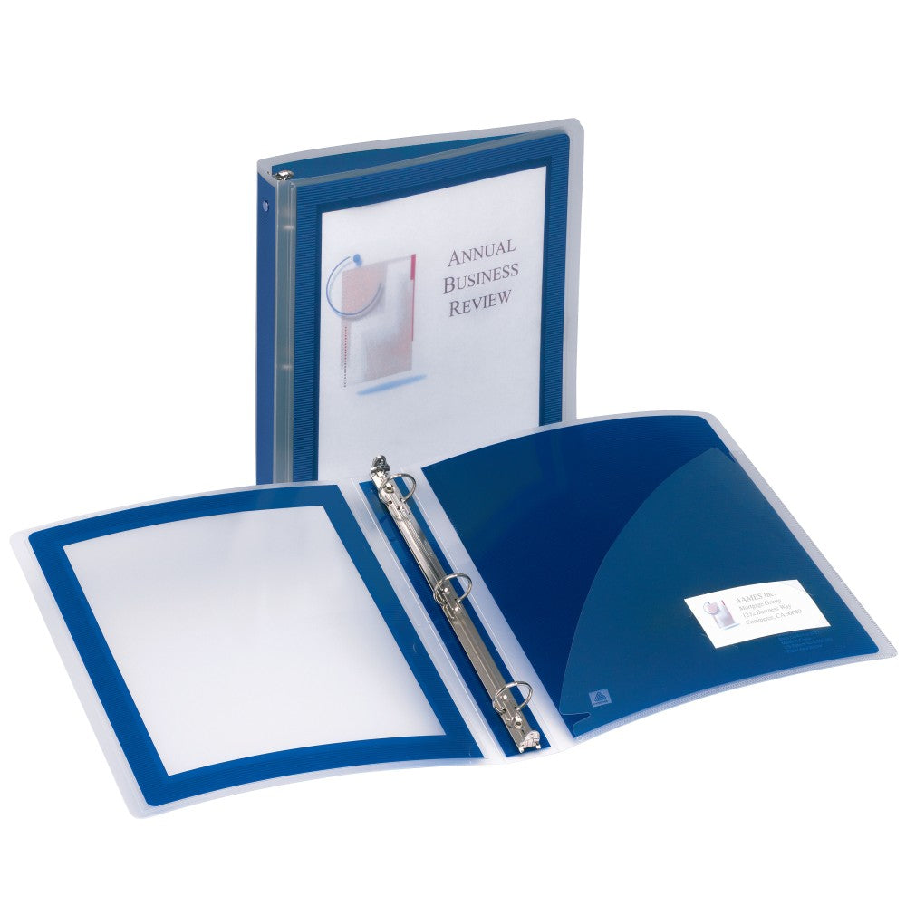 Avery Flexi-View 3 Ring Binder, 1in Round Rings, Navy Blue, 1 Binder