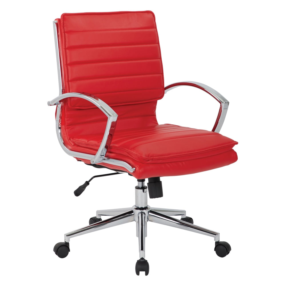 Office Star Pro-Line II SPX Bonded Leather Mid-Back Chair, Red/Chrome