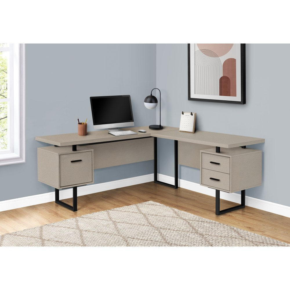 Monarch Specialties Dallas 71inW L-Shaped Corner Desk, Taupe