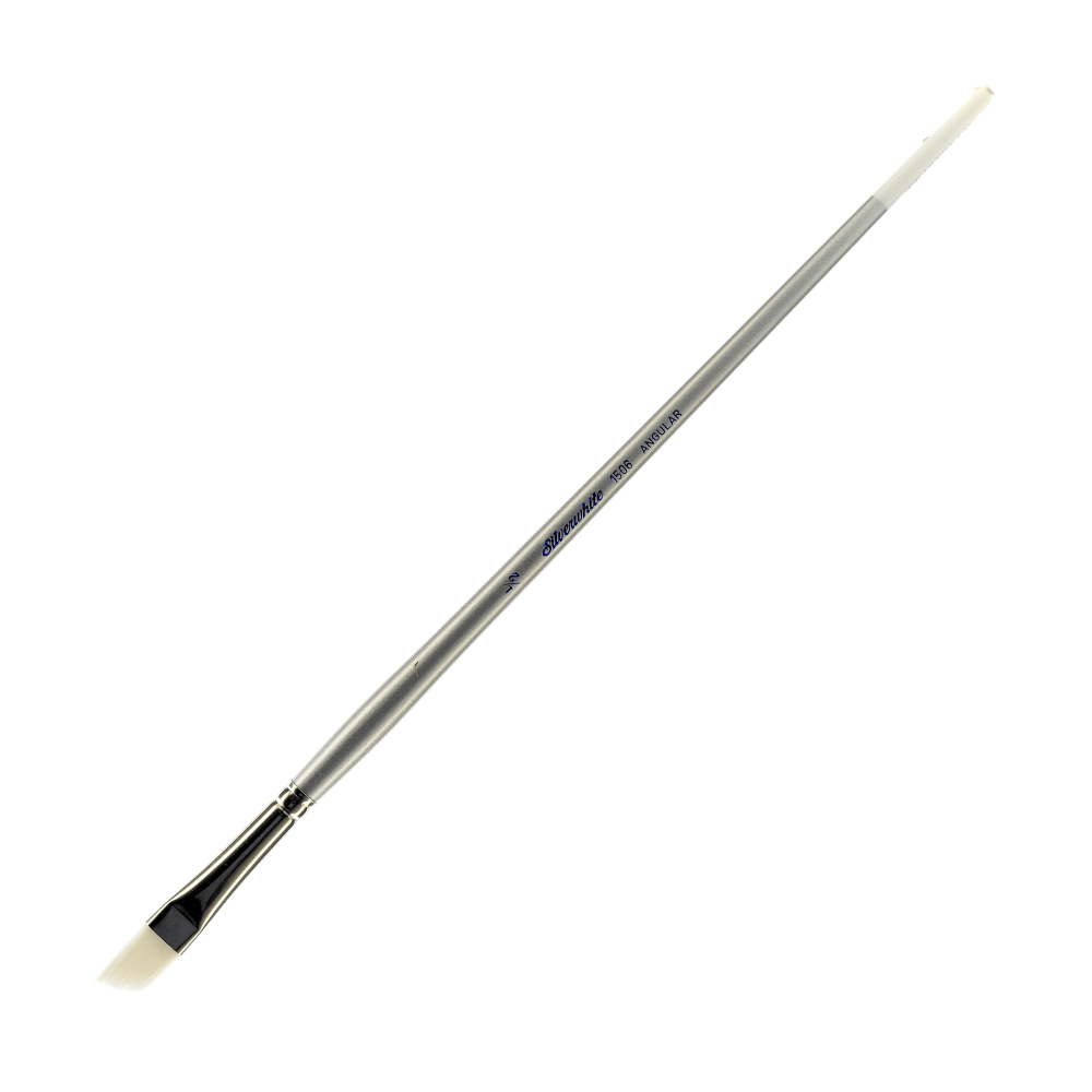 Silver Brush Silverwhite Series Long-Handle Paint Brush, Size 1/2in, Angular Bristle, Synthetic, Silver/White