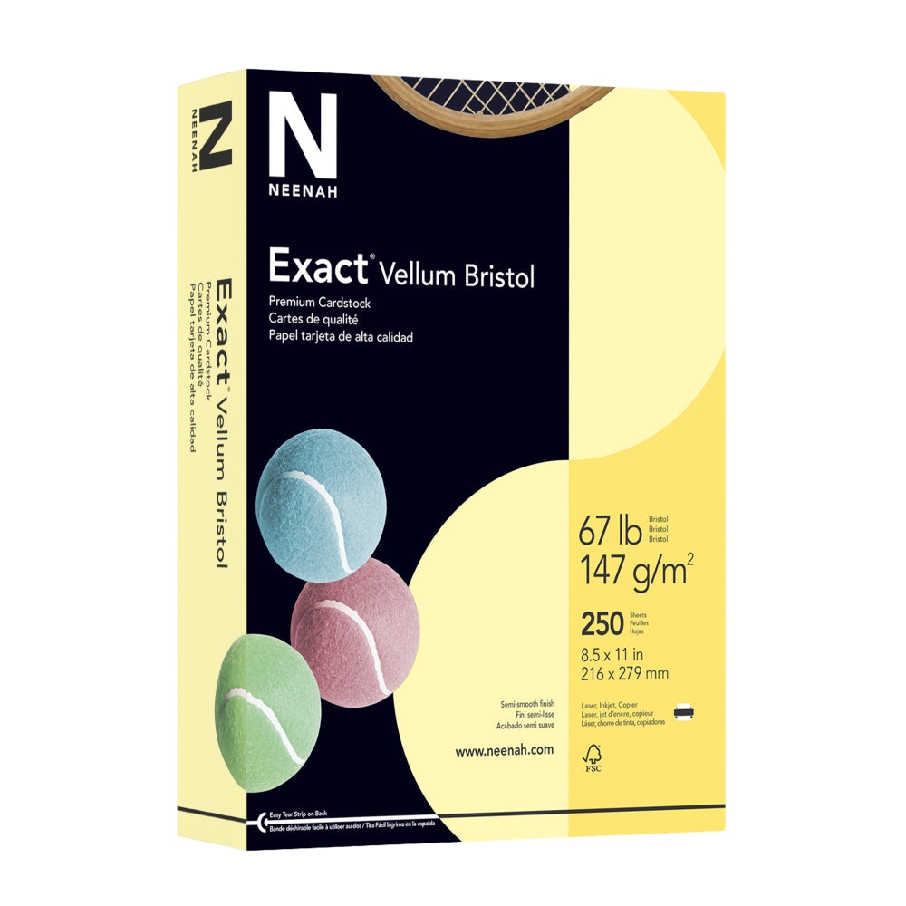 Exact Vellum Bristol Card Stock, Canary, Letter (8.5in x 11in), 67 Lb, Pack Of 250