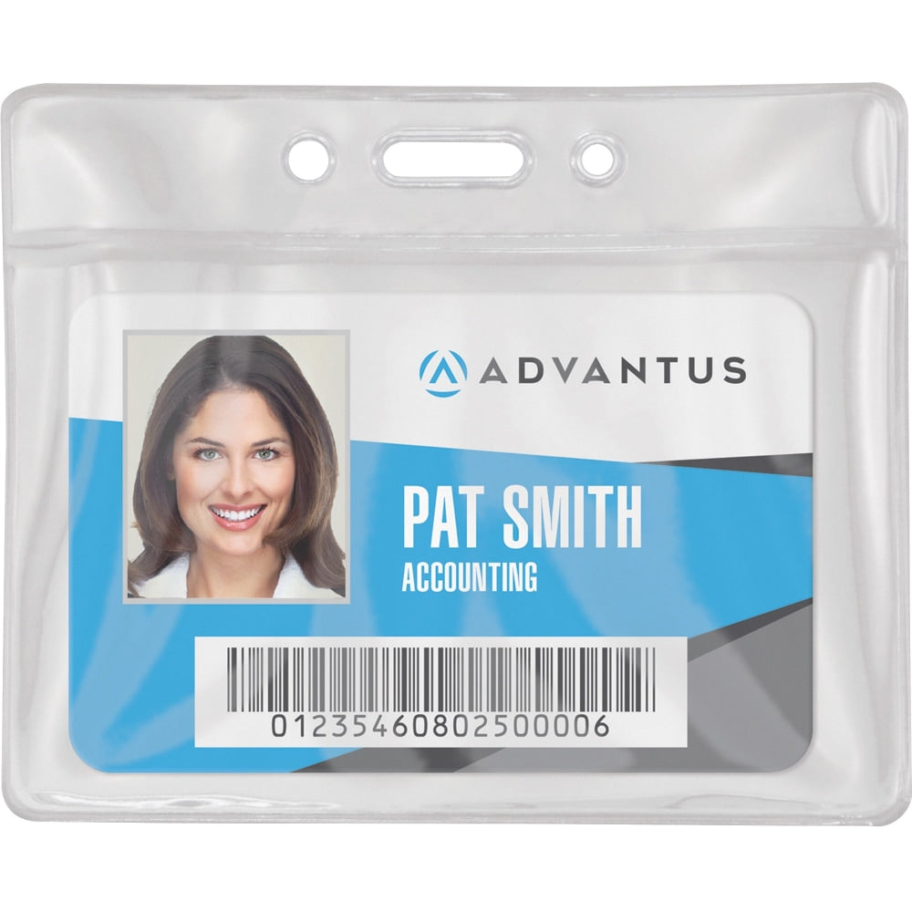 Advantus Vinyl ID Badge Holders - Support 3.50in x 2.50in Media - Horizontal - Vinyl - 50 / Pack - Clear - Durable