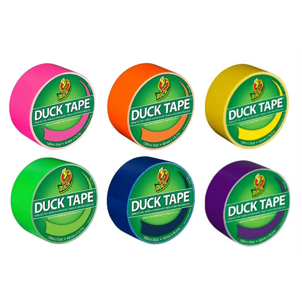 Duck Brand Color Duct Tape Rolls, 1-15/16in x 105 Yd, Neon Rainbow Colors, Pack Of 6 Rolls