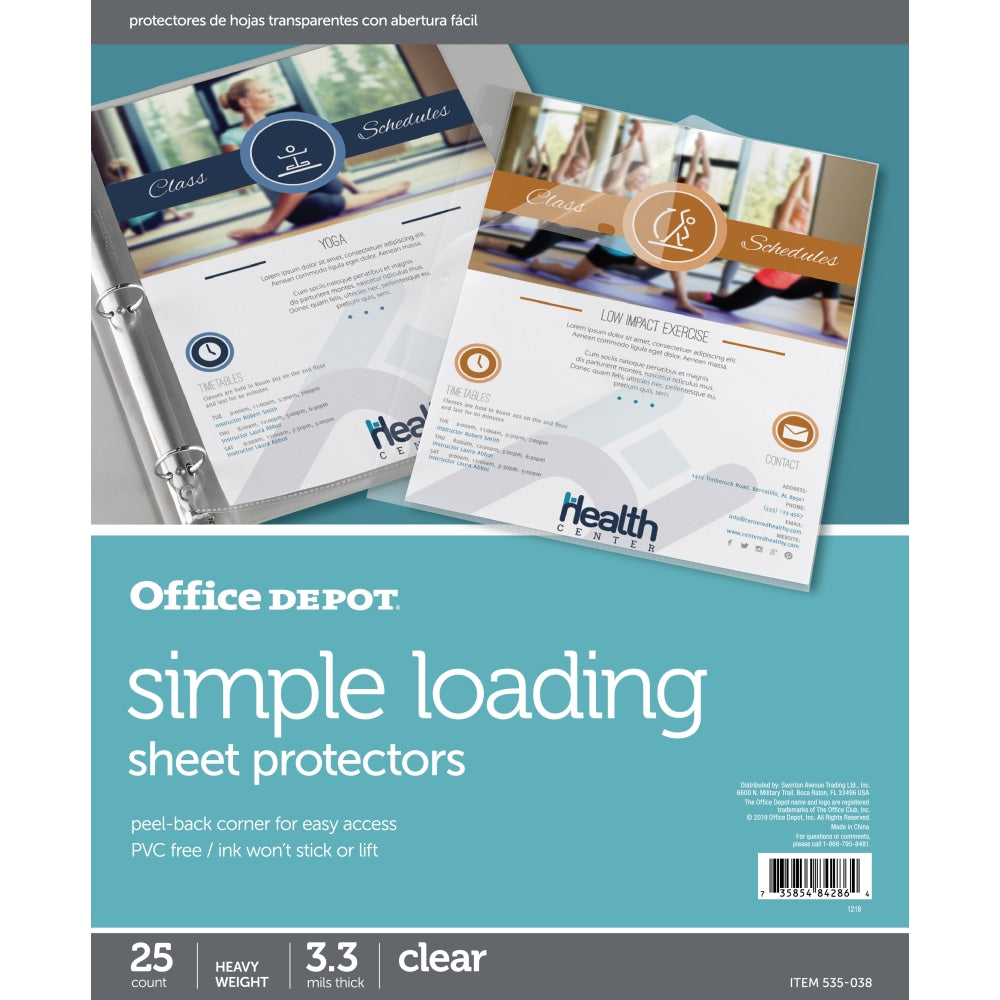 Office Depot Brand Simple-Loading Sheet Protectors, 8-1/2in x 11in, Clear, Pack of 25