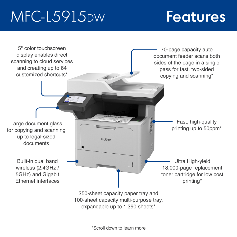 Brother MFC-L5915DW Wireless Business Laser Monochrome All-in-One Printer