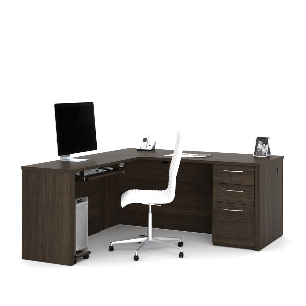 Bestar Embassy 66inW L-Shaped Corner Desk With Pedestal, Dark Chocolate