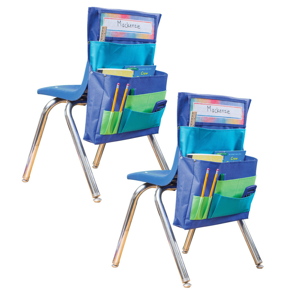 Teacher Created Resources Chair Pockets, 18inH x 15-1/2inL x 2inW, Blue/Teal/Lime, Set Of 2 Pockets