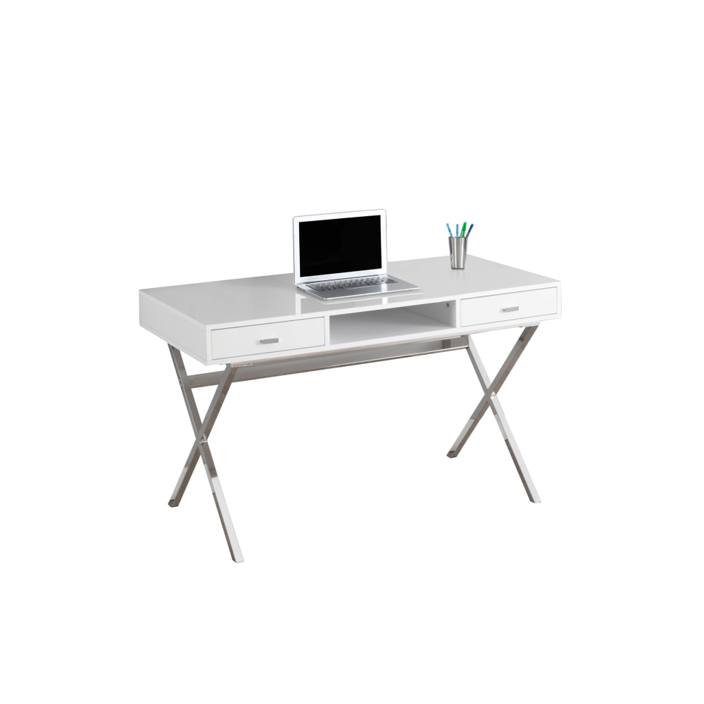 Monarch Specialties Contemporary 48inW Computer Desk With Criss-Cross Legs, Chrome/White