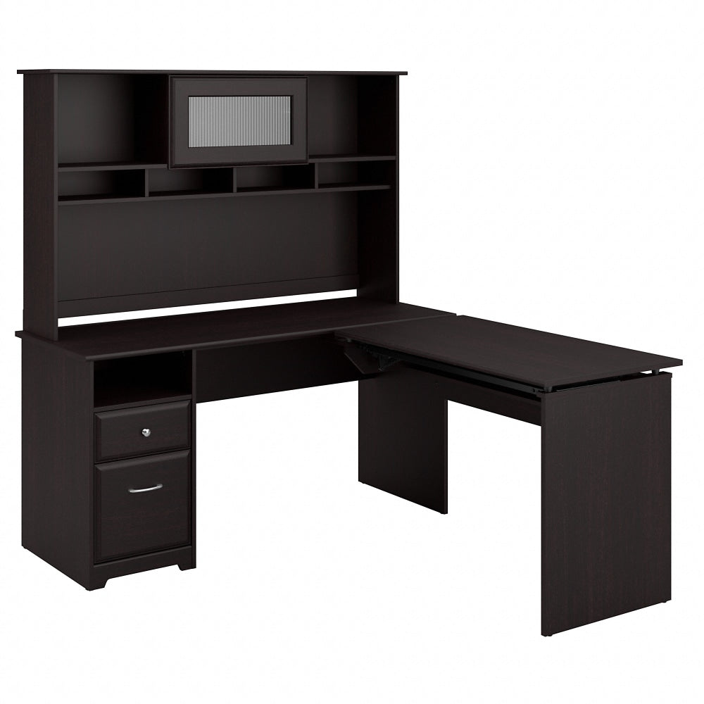 Bush Furniture Cabot 3 Position L Shaped Sit to Stand Desk with Hutch, 60inW, Espresso Oak, Standard Delivery