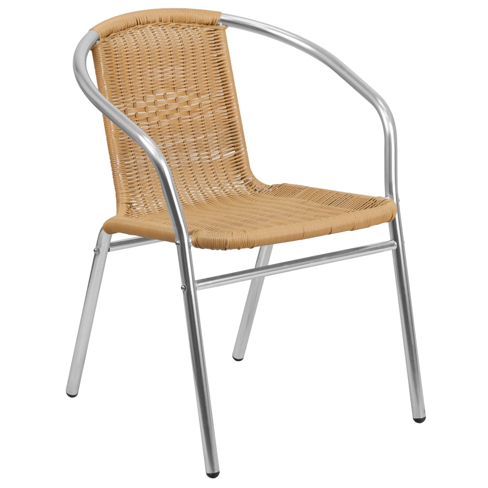 Flash Furniture Lila Rattan Commercial Indoor/Outdoor Restaurant Stack Chair, Beige/Gray