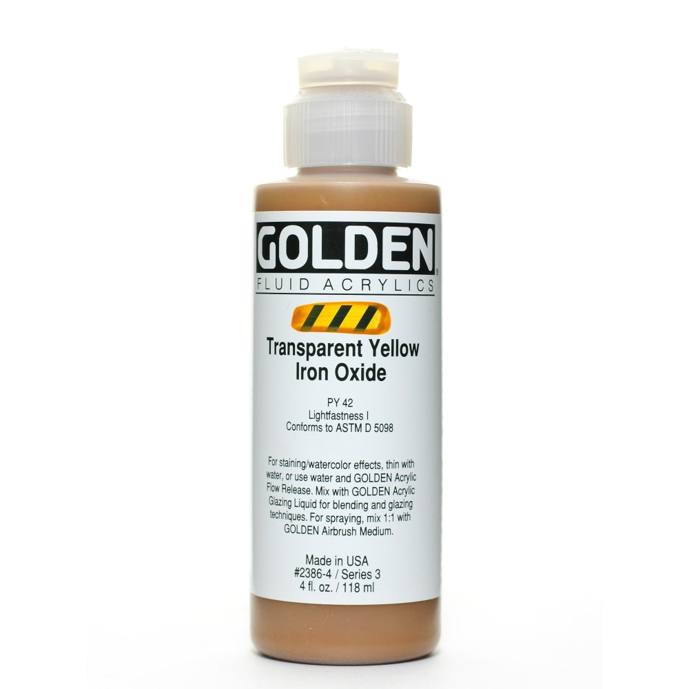 Golden Fluid Acrylic Paint, 4 Oz, Transparent Yellow Iron Oxide