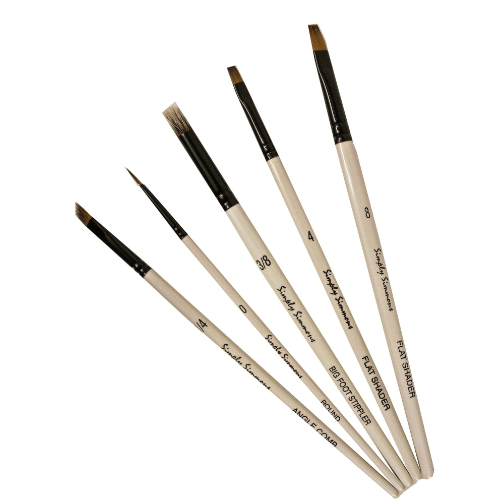 Robert Simmons Simply Simmons Value Paint Brush Set, Creative Instinct, Assorted Sizes, Assorted Bristles, White, Set Of 5