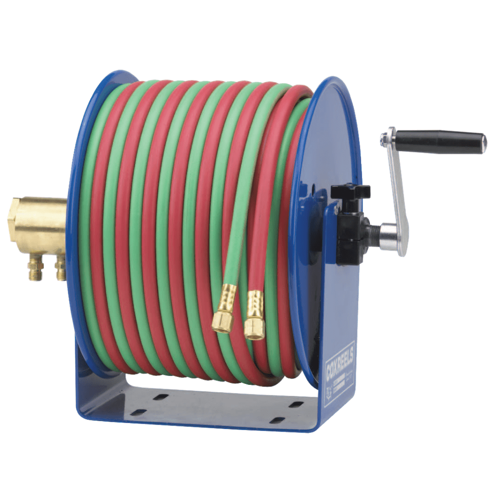 Coxreels Twin-Line Welding Hose Reel, 100ft, Hand Crank, Hose Included